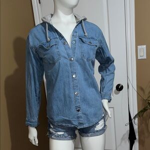 Divided Light Blue Denim Jacket with Gray Hood